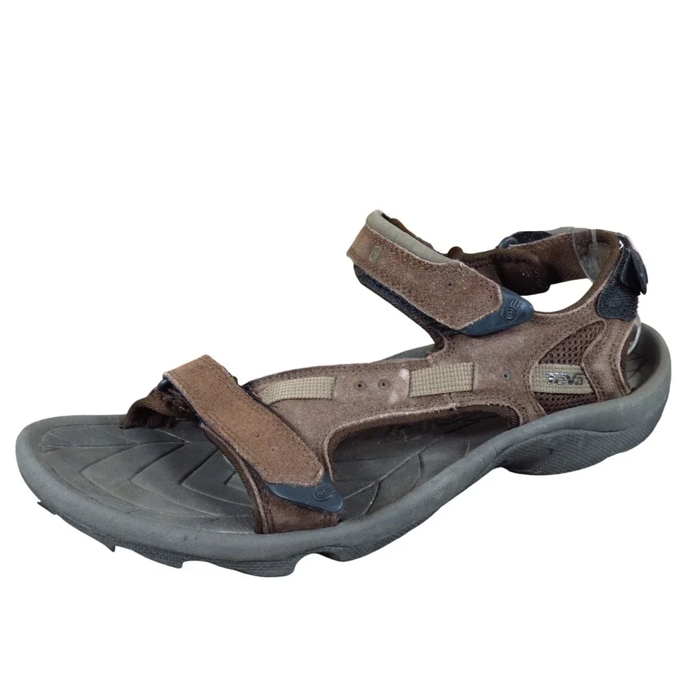 Teva Tanza Men Sandal Size 12 Outdoor Hiking Water Sport Brown Leather 6963